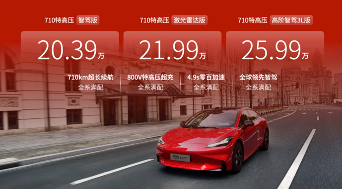 售价20.39-25.99万元，昊铂GT全球款满配暴击20万级电轿市场