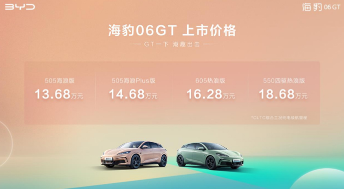 海洋“新”豹款王炸来袭，比亚迪海豹06GT正式上市13.68万起